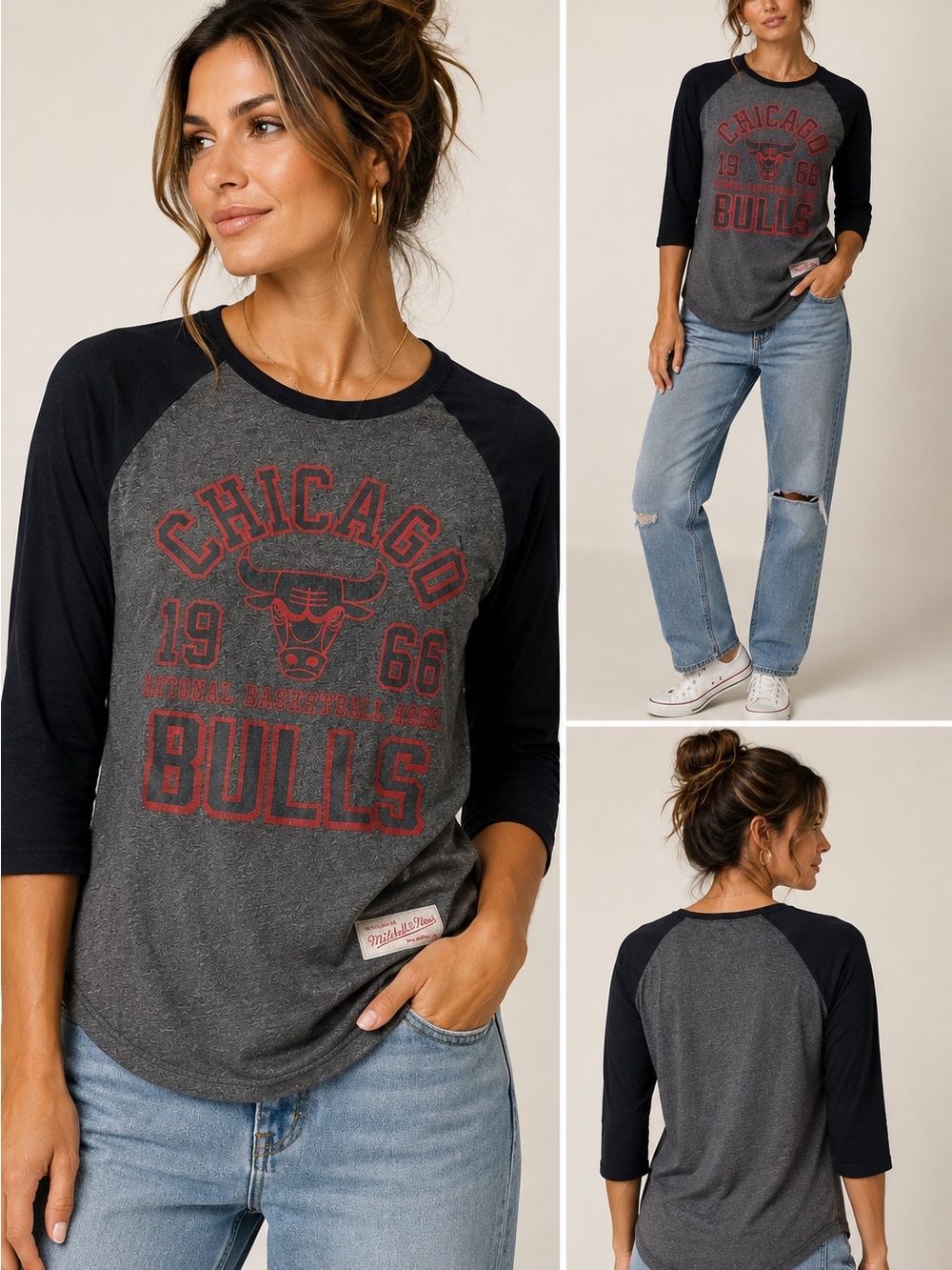 Mitchell & Ness Chicago Bulls 1966 Raglan 3/4 Sleeve Shirt Women’s S Retro NBA